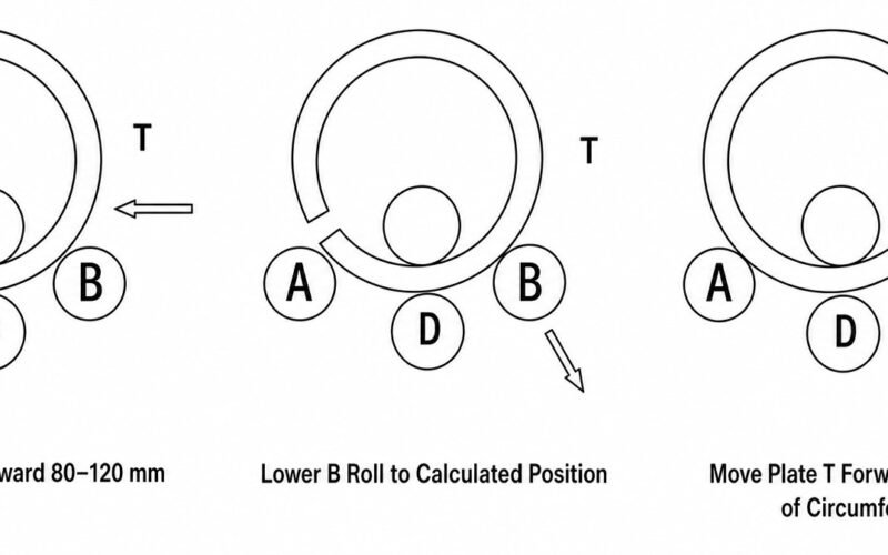 Final cylinder closing process on a four roll plate rolling machine